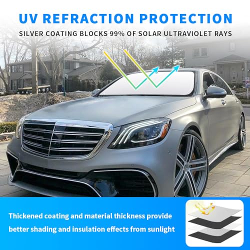akarin Front Windshield Sun Shade Custom Fit Compatible for Mercedes Benz W222 S500 S550 Sunshade Foldable UV Ray Reflector Sun Visor Protector Accessories Shield Cover Reflective (for Benz W222) - Image 2