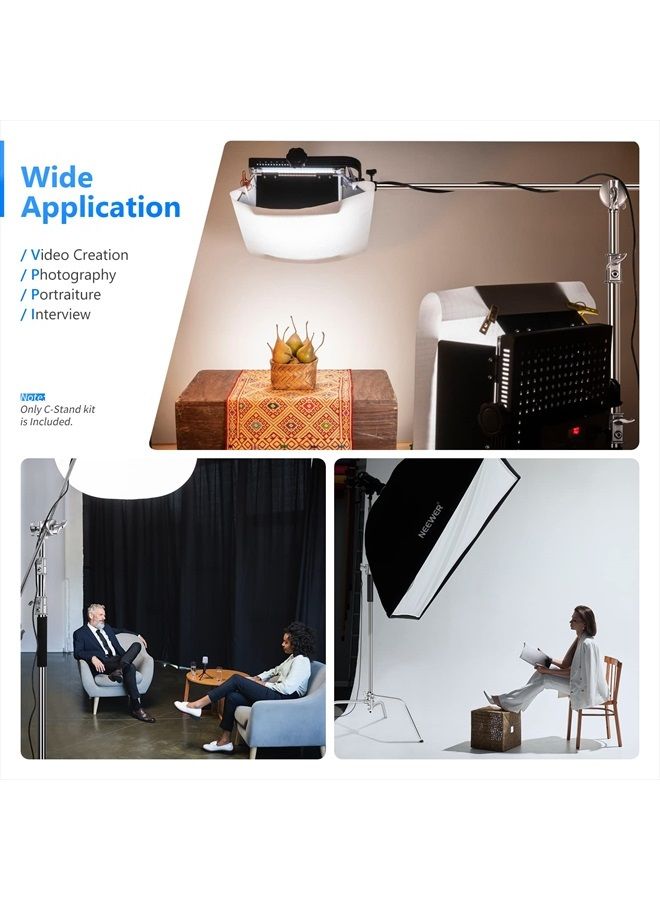 NEEWER Pro 100% Stainless Steel Heavy Duty C Stand with Boom Arm, Max Height 10.5ft/320cm Photography Light Stand with 4.2ft/128cm Holding Arm, 2 Grip Head for Studio Monolight, Softbox, Reflector - Image 5