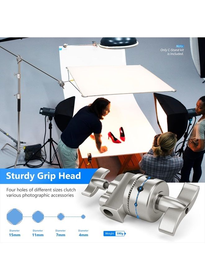 NEEWER Pro 100% Stainless Steel Heavy Duty C Stand with Boom Arm, Max Height 10.5ft/320cm Photography Light Stand with 4.2ft/128cm Holding Arm, 2 Grip Head for Studio Monolight, Softbox, Reflector - Image 4