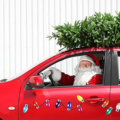 Frienda Christmas Car Wreath Magnetic Decorations Set with Artificial Car Wreath LED Light Reflective Bulb Light Shaped Car Magnets and Magnet Wires for Xmas Winter Party Car Garage Mailbox Decor Frosted - Image 3