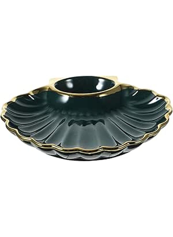 Dark Green Ceramic Dumpling Plate with Vinegar Sauce Dish Shell Shape Side Dish for Sushi Fries Salad Serving - Image 1