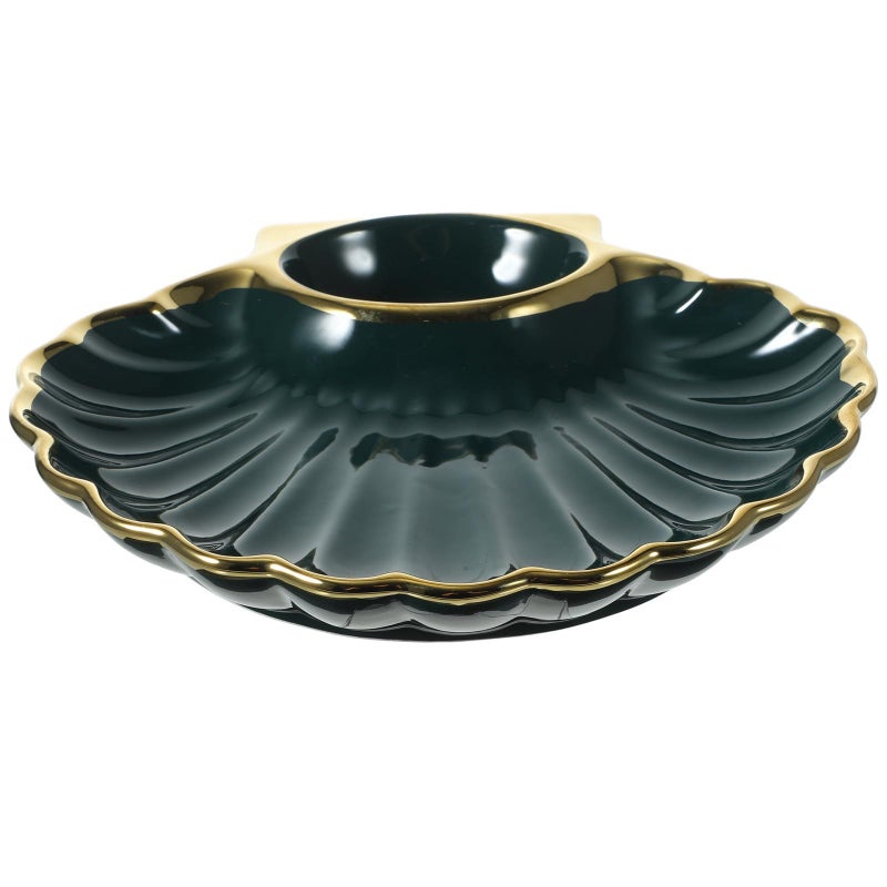 Dark Green Ceramic Dumpling Plate with Vinegar Sauce Dish Shell Shape Side Dish for Sushi Fries Salad Serving - Image 2