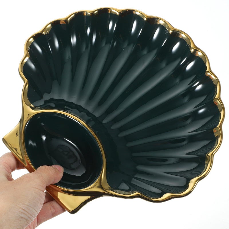 Dark Green Ceramic Dumpling Plate with Vinegar Sauce Dish Shell Shape Side Dish for Sushi Fries Salad Serving - Image 5