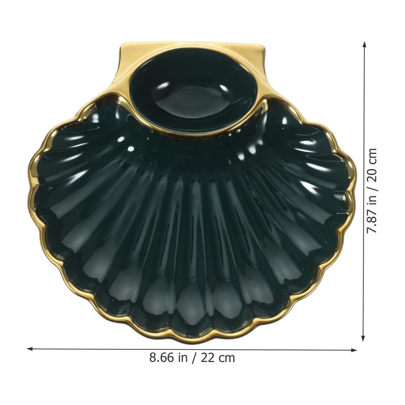Dark Green Ceramic Dumpling Plate with Vinegar Sauce Dish Shell Shape Side Dish for Sushi Fries Salad Serving - Image 3