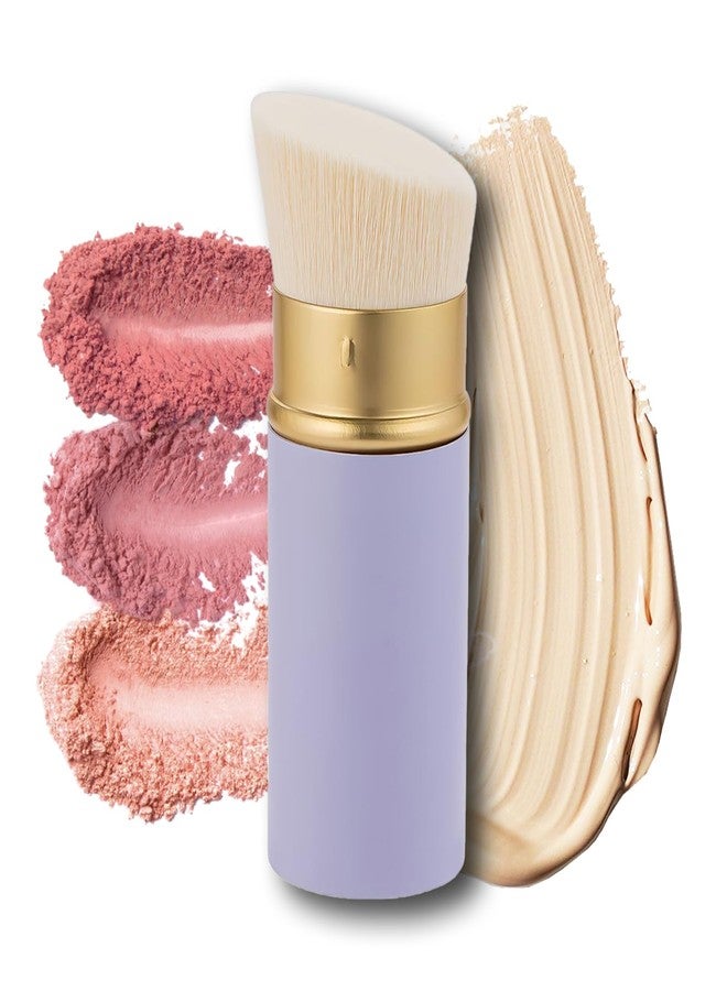 OETUIOW Retractable Face Makeup Brush, Kabuki Brush for Foundation Blush Bronzer Powder Blending Liquid & Cream Face, Portable Flawless Cruelty-Free & Vegan (Purple Angle (Retractable Kabuki Brush)) - Image 1