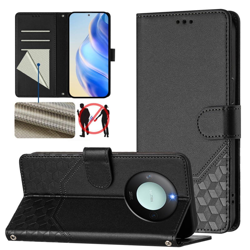 HuHa Case Cover For Honor X9c Smart 5G Honeycomb Embossing RFID Leather Phone Case(Black) - Image 1