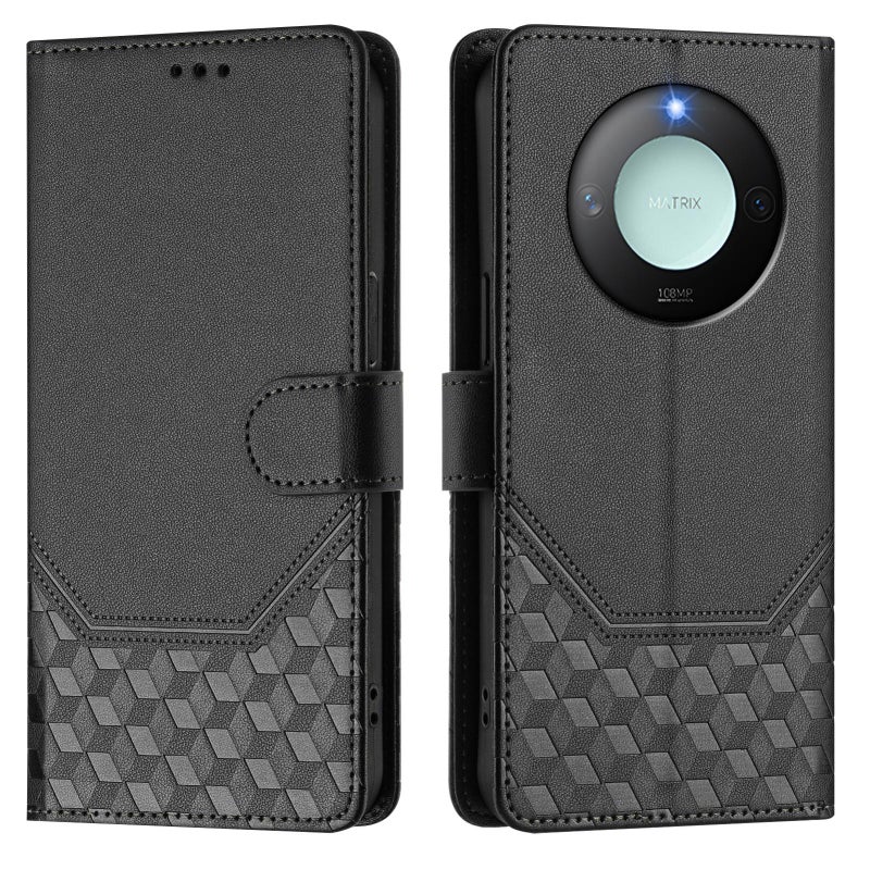 HuHa Case Cover For Honor X9c Smart 5G Honeycomb Embossing RFID Leather Phone Case(Black) - Image 2