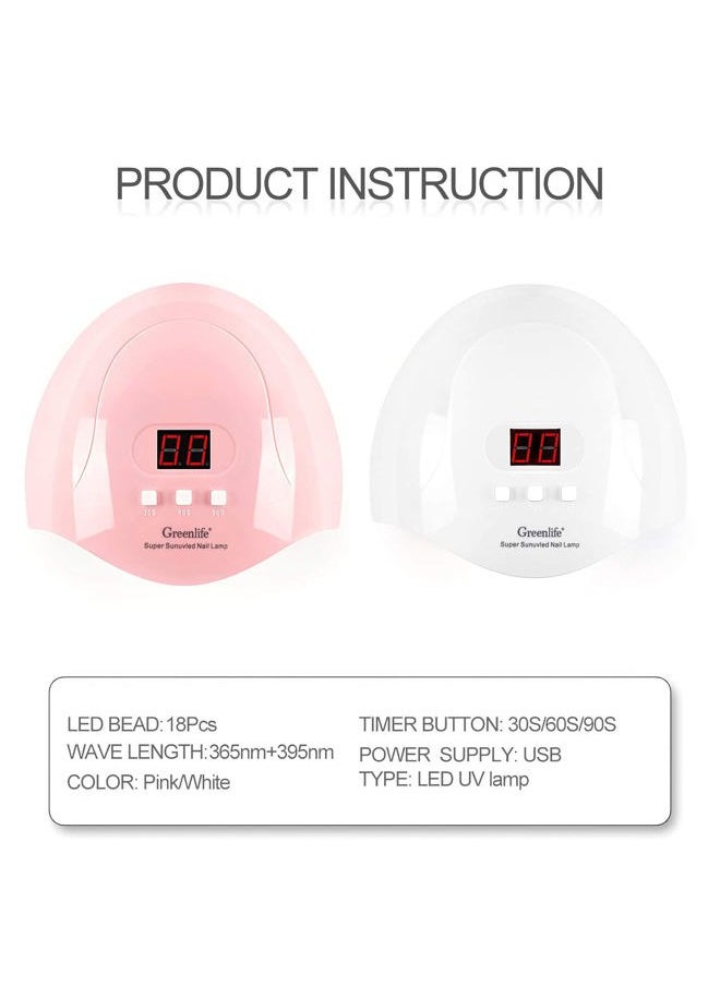 GreenLife UV LED Nail Lamp - 54W Portable Professional Curing Lamp for Gel Nails with 18pcs Beads, 3 Timers, Auto Sensor and USB Plug  - Image 2