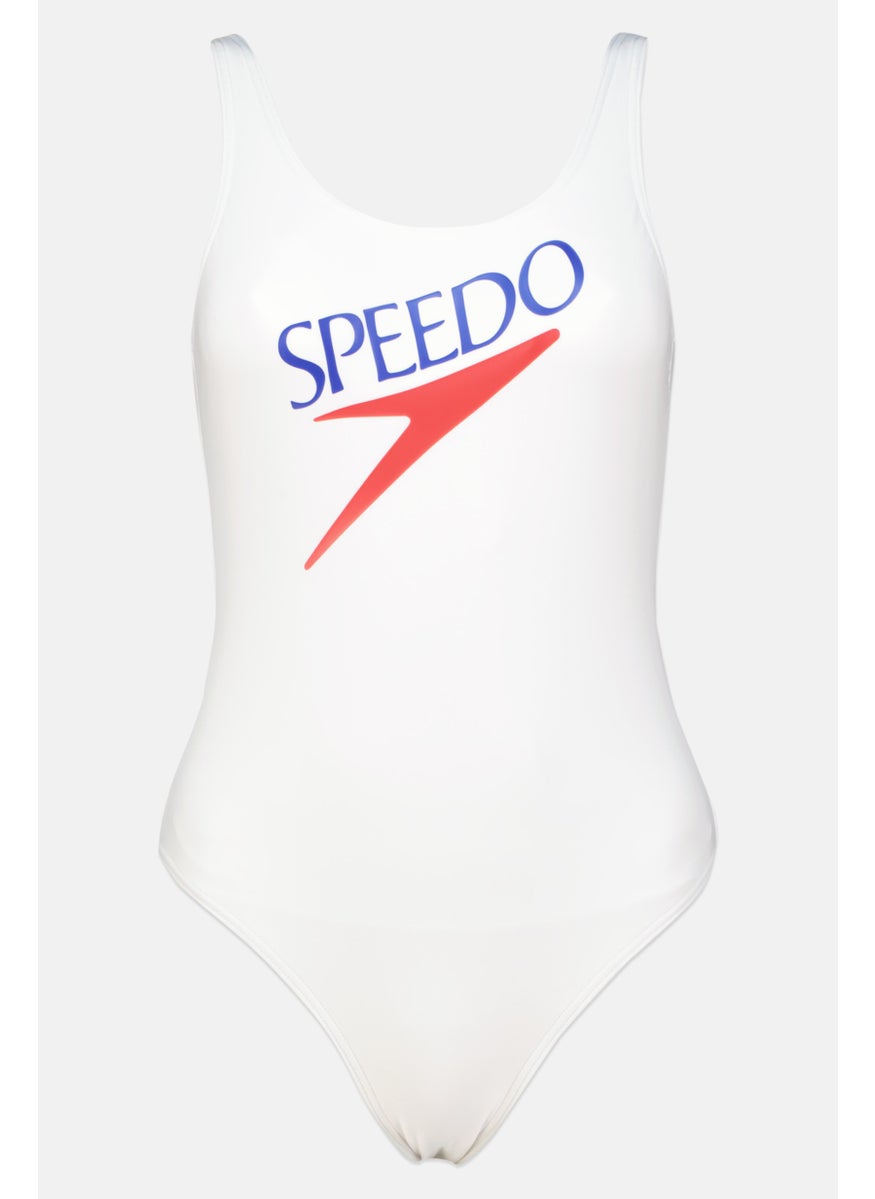 speedo Women One Piece Brand Logo Swimsuit, White  - Image 1