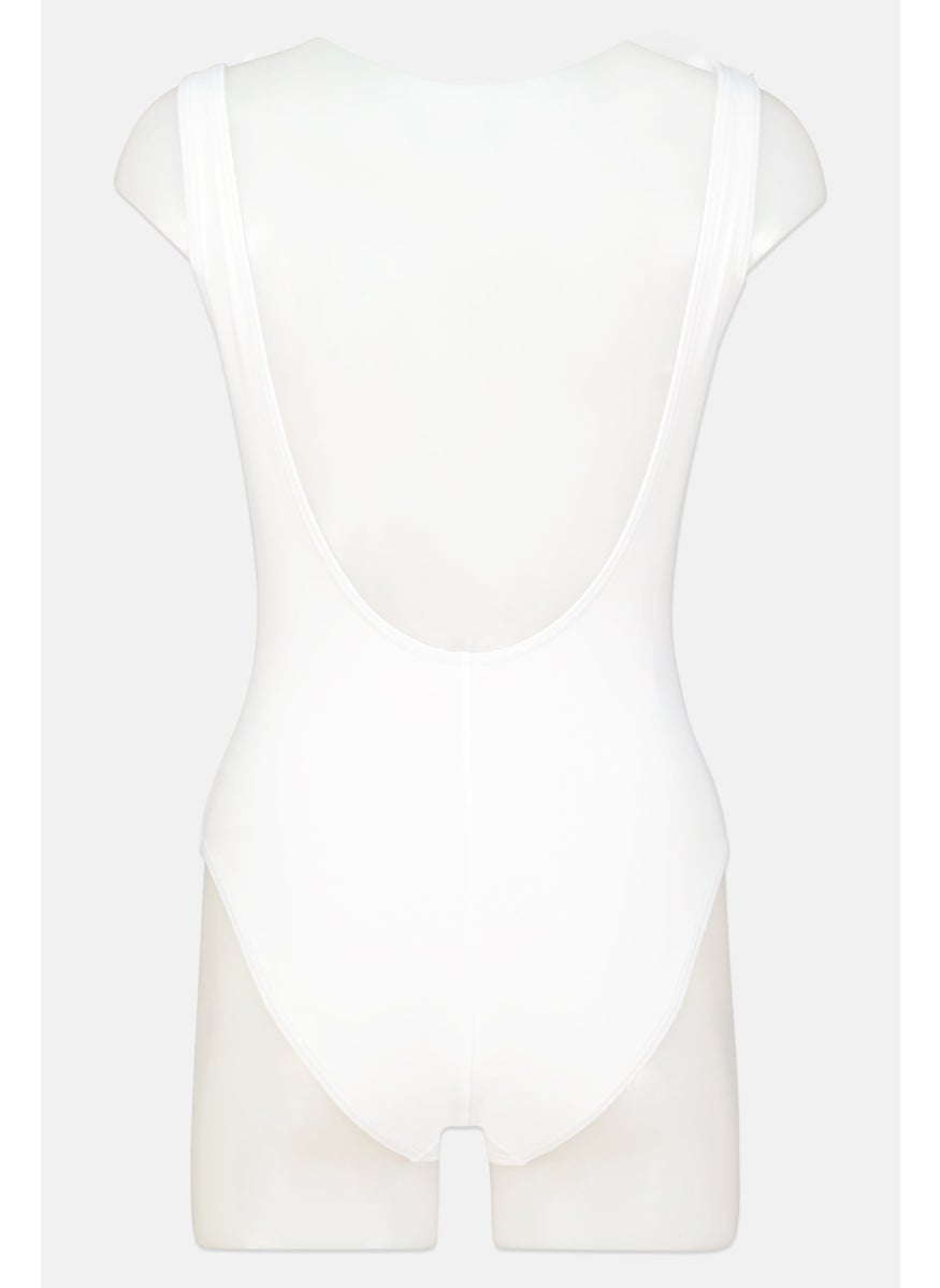 speedo Women One Piece Brand Logo Swimsuit, White  - Image 2