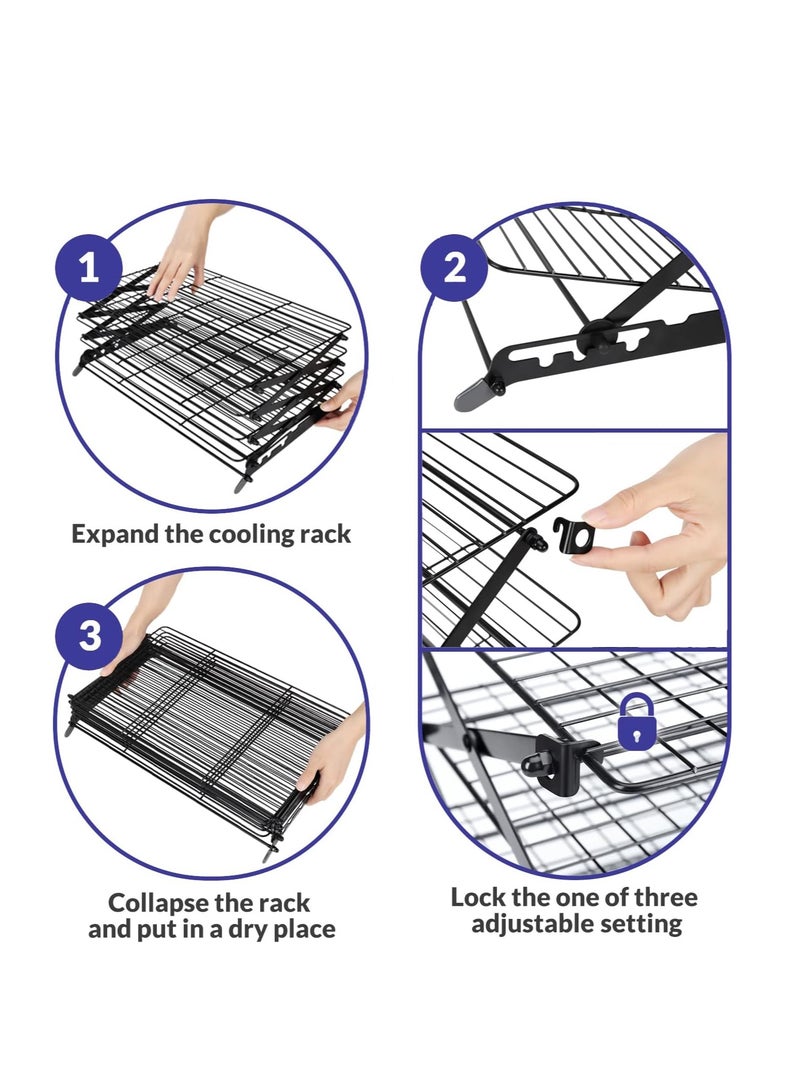 Geesta Geesta 2/3/4-Tier Upgraded Collapsible Cooling Rack with Adjustable 3 Setting Design Stackable Roasting Cooking Drying Wire Cooling Rack for Cookies Baking Gifts for Women - Image 4