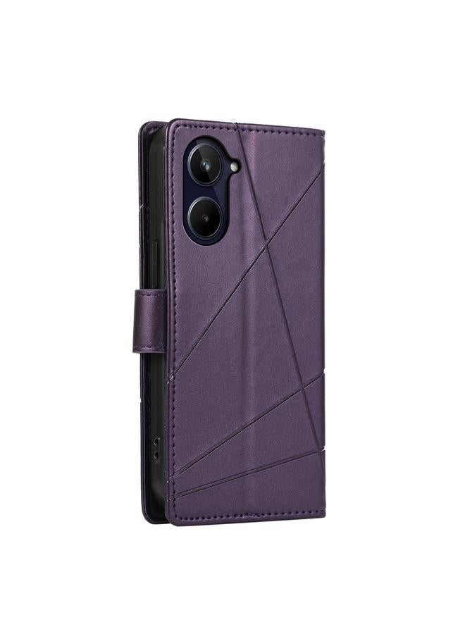 اس-توب جراب لهاتف Realme 10 Pro 5G مصنوع من جلد البولي يوريثان الأصلي ومزخرف بخطوط منقوش - Image 3