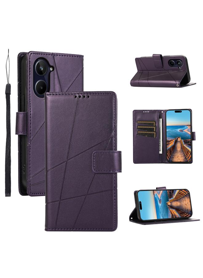 اس-توب جراب لهاتف Realme 10 Pro 5G مصنوع من جلد البولي يوريثان الأصلي ومزخرف بخطوط منقوش - Image 1