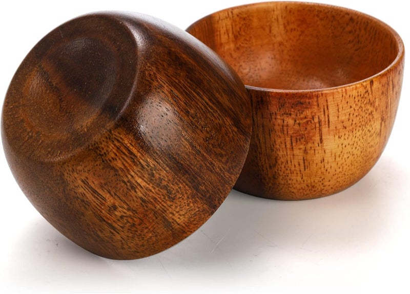 Lyellfe Set of 4 Acacia Wooden Bowl 4 Oz Dipping Sauce Bowl with Spoon 3 Inch Small Charcuterie Dish Soup Water Cup for Condiments Jam Nuts Appetizer Snack Yogurt - Image 3