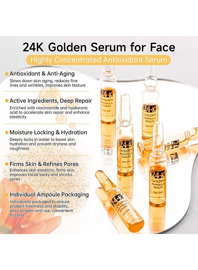 SADOER 24K Golden Ampoule Serum, Anti Aging 24K Gold Serum for Face, Moisturizes & Soothes Skin, Boosts Firmness & Hydration, Golden Foil Particles Reduces Fine Lines, Wrinkles, Dryness 14PCS Of 2Boxes - Image 5