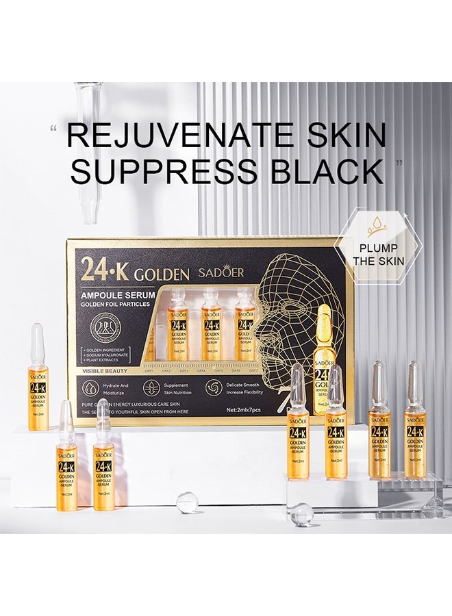 SADOER 24K Golden Ampoule Serum, Anti Aging 24K Gold Serum for Face, Moisturizes & Soothes Skin, Boosts Firmness & Hydration, Golden Foil Particles Reduces Fine Lines, Wrinkles, Dryness 14PCS Of 2Boxes - Image 2