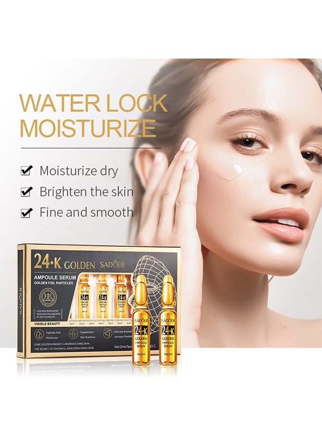 SADOER 24K Golden Ampoule Serum, Anti Aging 24K Gold Serum for Face, Moisturizes & Soothes Skin, Boosts Firmness & Hydration, Golden Foil Particles Reduces Fine Lines, Wrinkles, Dryness 14PCS Of 2Boxes - Image 4