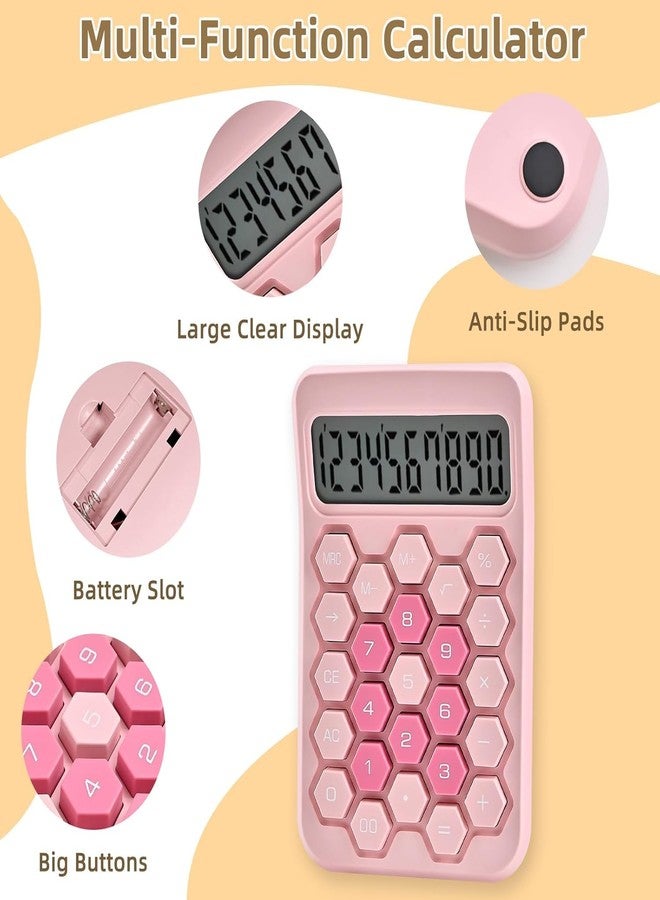 Onprix Colorful 12 Digit Large LCD Display Calculator Big Hexagon Buttons for Office, School, Home, Business (16.2 x 10.3 CM) (Pink Calculator) - Image 3
