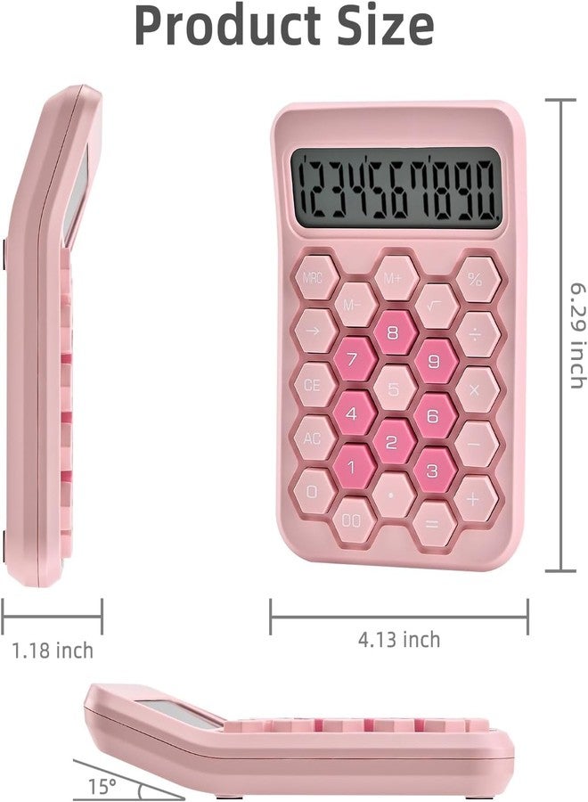 Onprix Colorful 12 Digit Large LCD Display Calculator Big Hexagon Buttons for Office, School, Home, Business (16.2 x 10.3 CM) (Pink Calculator) - Image 2