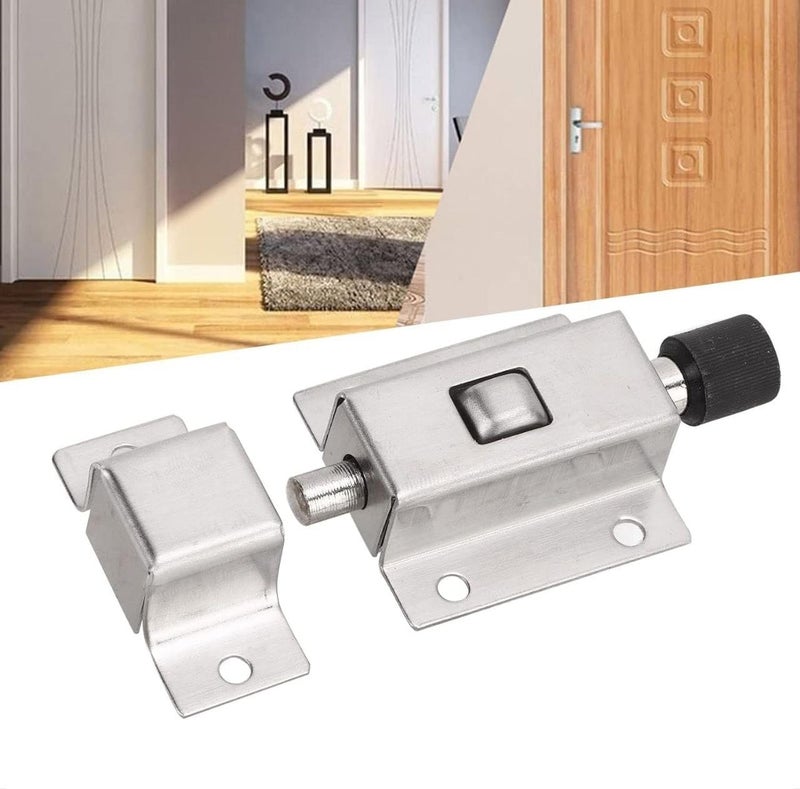 Abhaymart High Quality AntiTheft Door Bolt Locks Latch 3 Inch Long Stainless Steel Spring Door Latch with Button Slide Lock for Security Hotel Office Home Cabinet SilverPack of 1 - Image 2