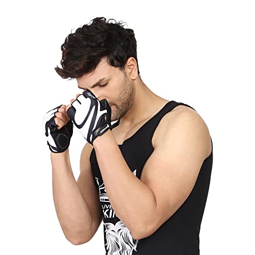 BURNLAB Flex Gym Gloves for Men and Women - Ideal for Weightlifting, Cycling, Crossfit, Offers Good Grip and Soft Padding (Force Black & White, Large) - Image 4