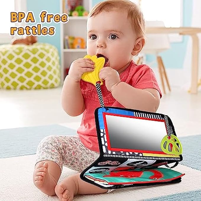 BABY TOYS 0-6 MONTHS TUMMY TIME MIRRORE,FOLDABLE INFANT MIRROR TOYS BLACK AND WHITE DOUBLE HIGH CONTRAST 3D ACTIVITY MONTESSORI SENSORY TOYS FOR INFANT NEWBORN BABY - Image 4