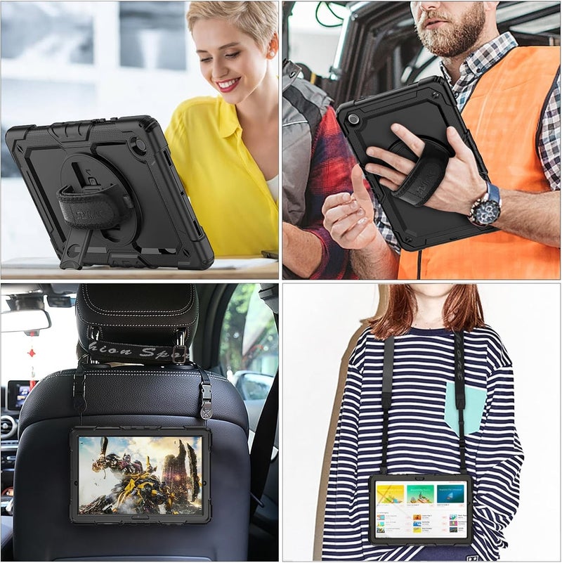 SEYMAC Case for Galaxy Tab S9 Plus /S9 FE Plus/S10 Plus 12.4'', with Screen Protector Pencil Holder [360 Rotating Hand Strap] &Stand, Drop-Proof, Yellowish+Pink - Image 3