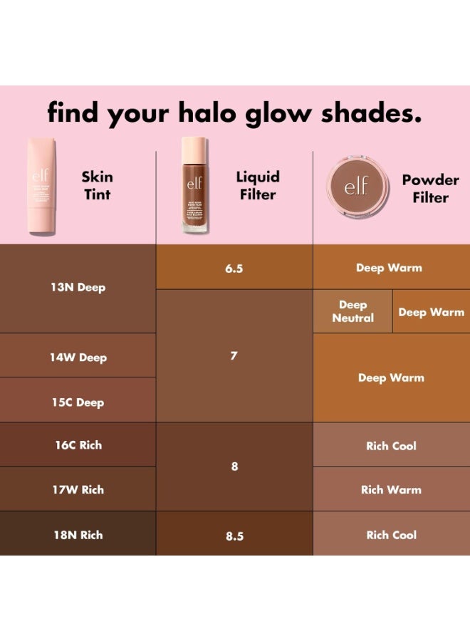 إلف e.l.f. Halo Glow Skin Tint SPF 50، مرطب ملون لتغطية خفيفة وقابلة للبناء، يمنح البشرة إشراقة طبيعية، نباتي ولم يُختبر على الحيوانات، درجة 17 Rich Warm، سعة 30 مل. - Image 4
