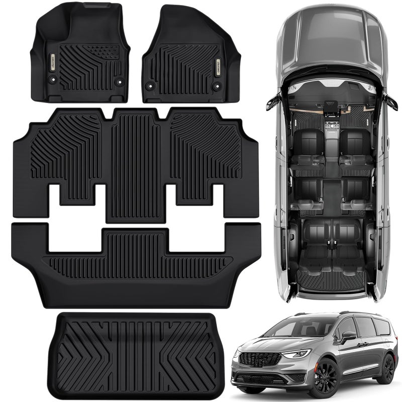 OEDRO Floor Mats Cargo Mat Fit for Chrysler Pacifica 20172025 No Hybrid Models Fit 7 and 8 Passenger Model Fit 20202025 Voyager Custom AllWeather Protection Full Set TPE Floor Liners