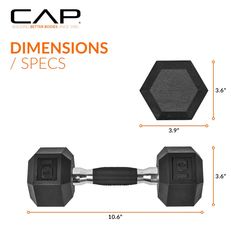 CAP Barbell 10 LB Rubber Coated Hex Dumbbell Hand Weight with Padded Grip - Single | Comfort Grip - Image 4