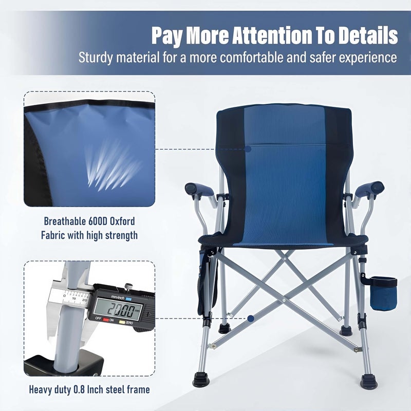 EDUTREE Heavy Duty Folding Camping Chair – Outdoor Camping Chair with 300KG Capacity Steel Frame, Portable & Foldable with Cup Holder and Carry Bag, Lawn Chair for Picnic, Beach, Travel (Blue) - Image 5