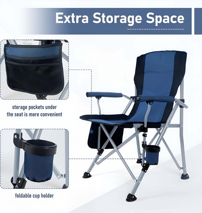 EDUTREE Heavy Duty Folding Camping Chair – Outdoor Camping Chair with 300KG Capacity Steel Frame, Portable & Foldable with Cup Holder and Carry Bag, Lawn Chair for Picnic, Beach, Travel (Blue) - Image 4