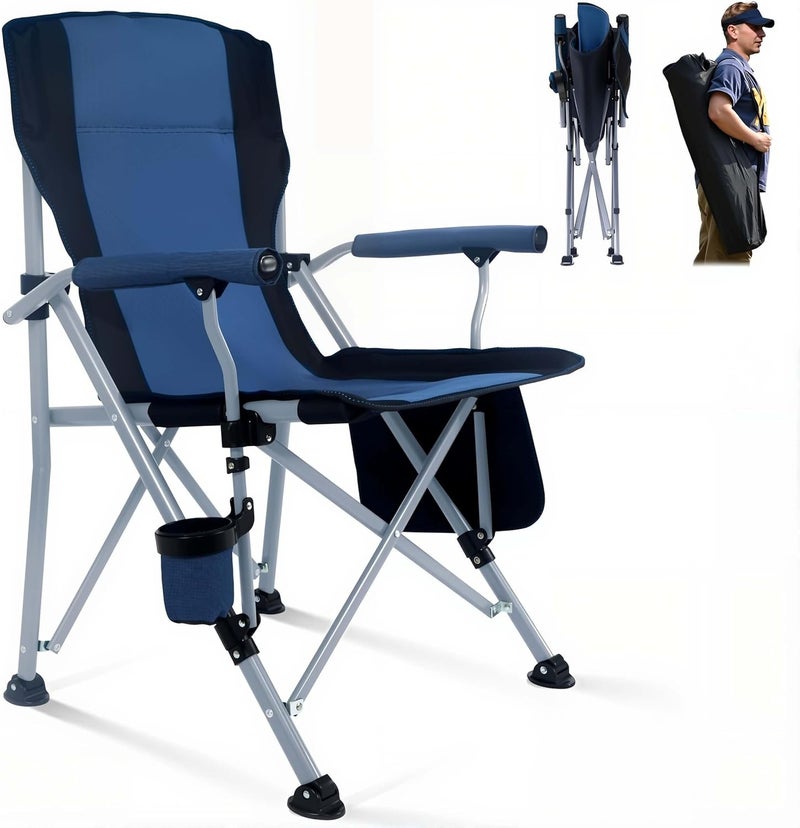 EDUTREE Heavy Duty Folding Camping Chair – Outdoor Camping Chair with 300KG Capacity Steel Frame, Portable & Foldable with Cup Holder and Carry Bag, Lawn Chair for Picnic, Beach, Travel (Blue) - Image 1