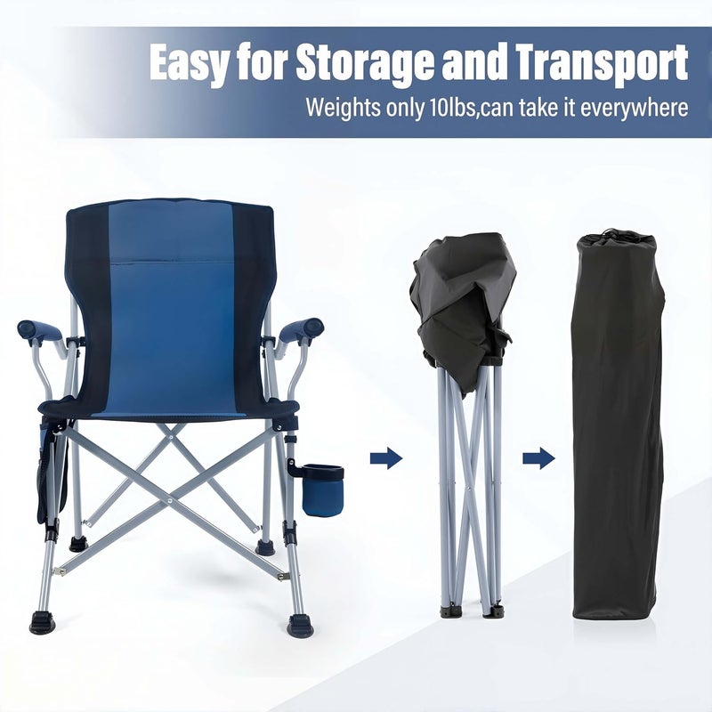 EDUTREE Heavy Duty Folding Camping Chair – Outdoor Camping Chair with 300KG Capacity Steel Frame, Portable & Foldable with Cup Holder and Carry Bag, Lawn Chair for Picnic, Beach, Travel (Blue) - Image 3