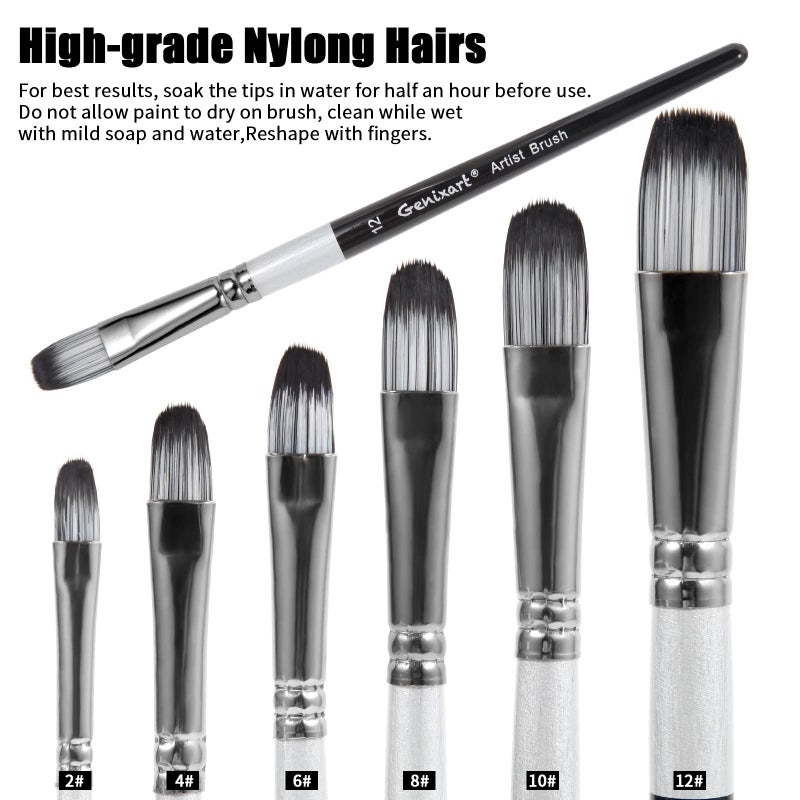 Genixart Filbert Paint Brushes Set  6 Pcs Artist Paintbrushes For Acrylic Oil Watercolor Gouache Painting  Premium Nylon Hair Art Paint Brush For Beginners And Professionals - Image 3