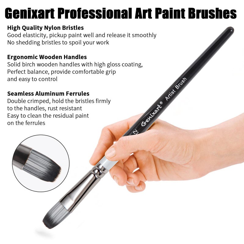 Genixart Filbert Paint Brushes Set  6 Pcs Artist Paintbrushes For Acrylic Oil Watercolor Gouache Painting  Premium Nylon Hair Art Paint Brush For Beginners And Professionals - Image 4