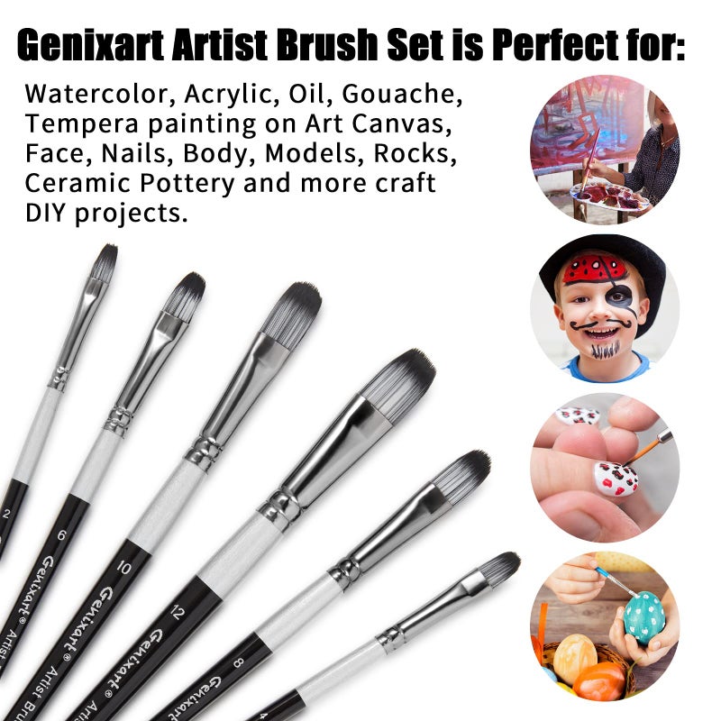 Genixart Filbert Paint Brushes Set  6 Pcs Artist Paintbrushes For Acrylic Oil Watercolor Gouache Painting  Premium Nylon Hair Art Paint Brush For Beginners And Professionals - Image 2