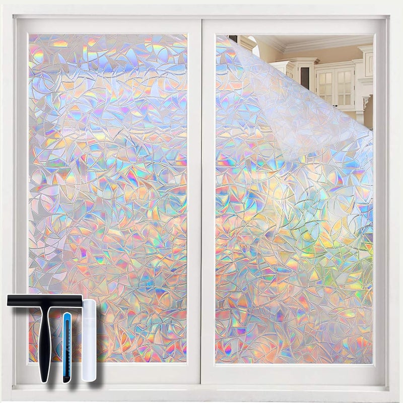Volcanics Window Privacy Film Static Window Clings Vinyl 3D Window Decals Window Stickers Rainbow Window Film for Glass Door Home Heat Control Anti UV 17.5 x 118 Inches - Image 1