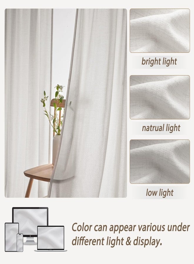 PleatedDrapes ستائر طويلة للغاية مصممة خصيصًا لغرفة المعيشة، بطول 105 بوصة من الأرض إلى السقف، مصنوعة من الكتان الأبيض والبيج المحايد، بتصميم مطوي، شفافة لتصفية الضوء، طقم من قطعتين مع حلقات تعليق، مناسبة لنافذة كبيرة بقياس 104-106 بوصة. - Image 5