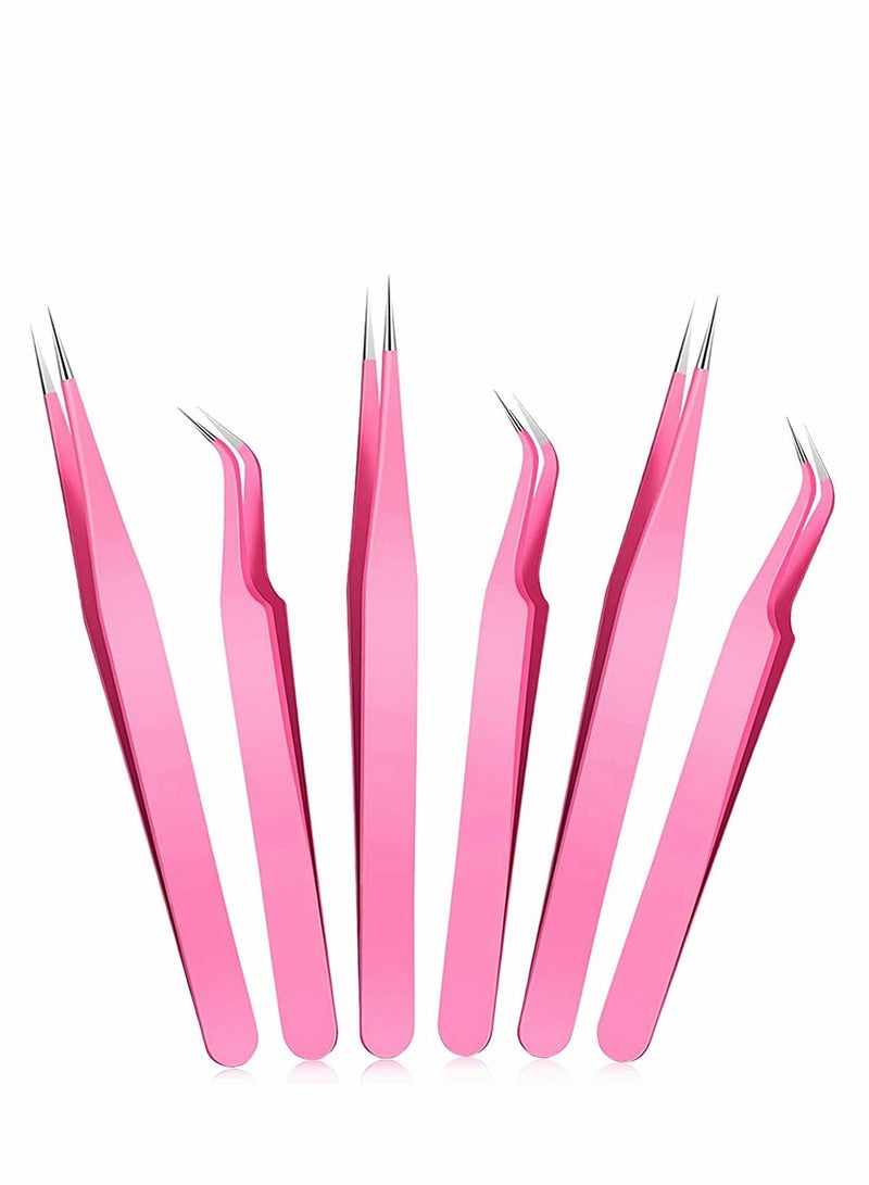 KASTWAVE Eyelash Extension Tweezers Set, 6 Pcs Stainless Steel Lash Tweezers Curved Precision Tweezers, Straight and Curved Tip Stainless Steel Tweezers - Image 1