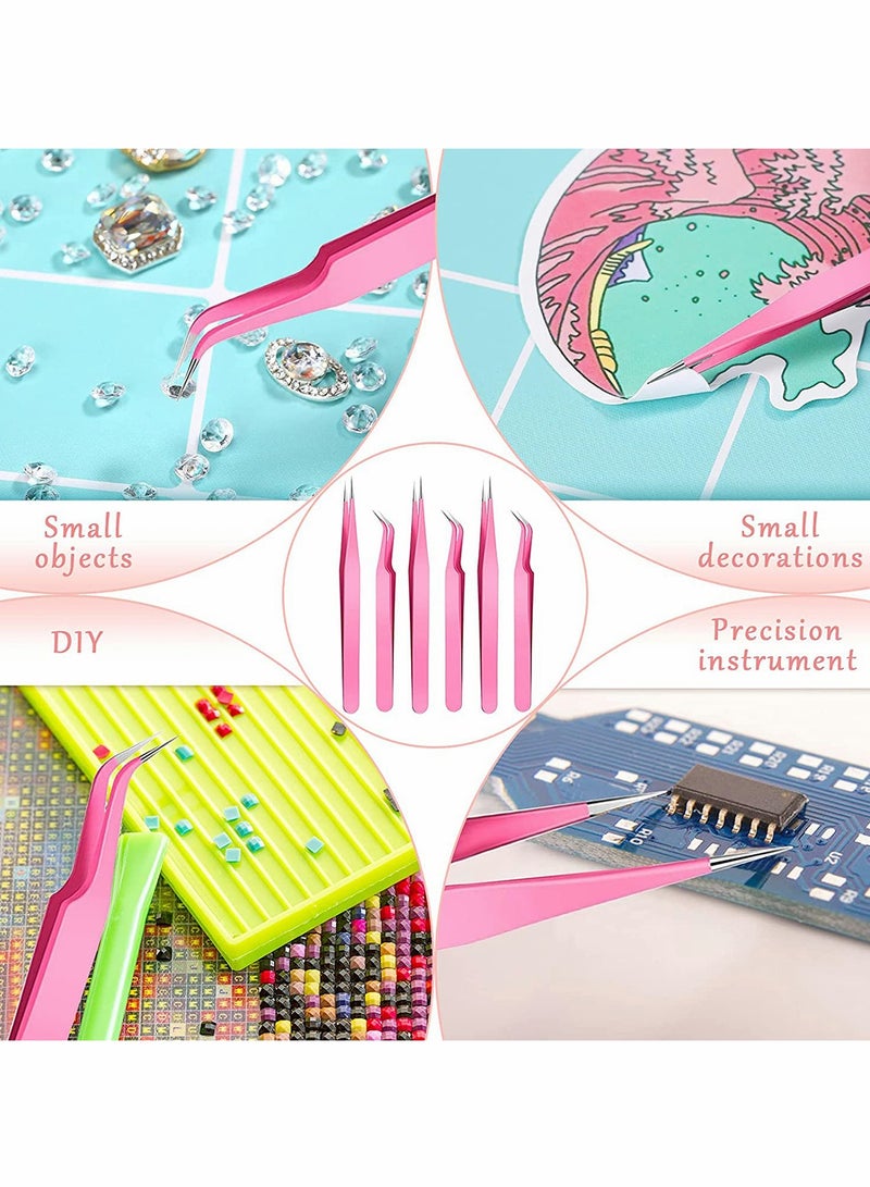 KASTWAVE Eyelash Extension Tweezers Set, 6 Pcs Stainless Steel Lash Tweezers Curved Precision Tweezers, Straight and Curved Tip Stainless Steel Tweezers - Image 2