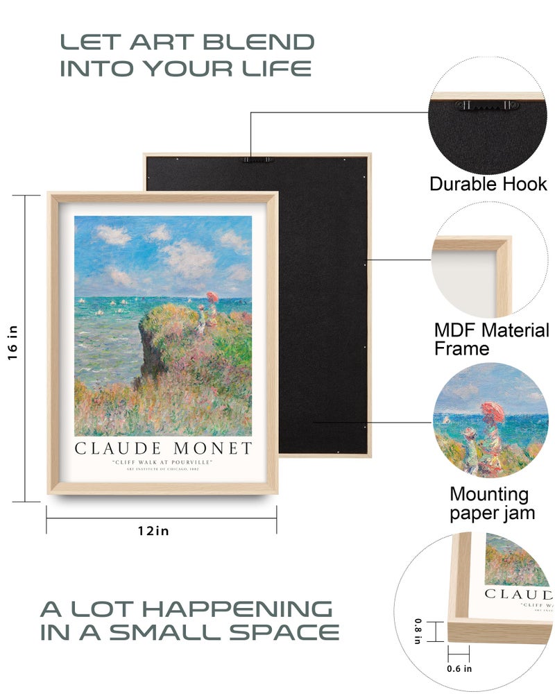 HesenDot Claude Monet Framed Wall Art,12x16in High Framed Canvas Prints, Impressionism Landscape Painting Poster Wall Decor,Vintage Home Decoration for Living Room Bedroom Gallery Office,Set of 3 - Image 3
