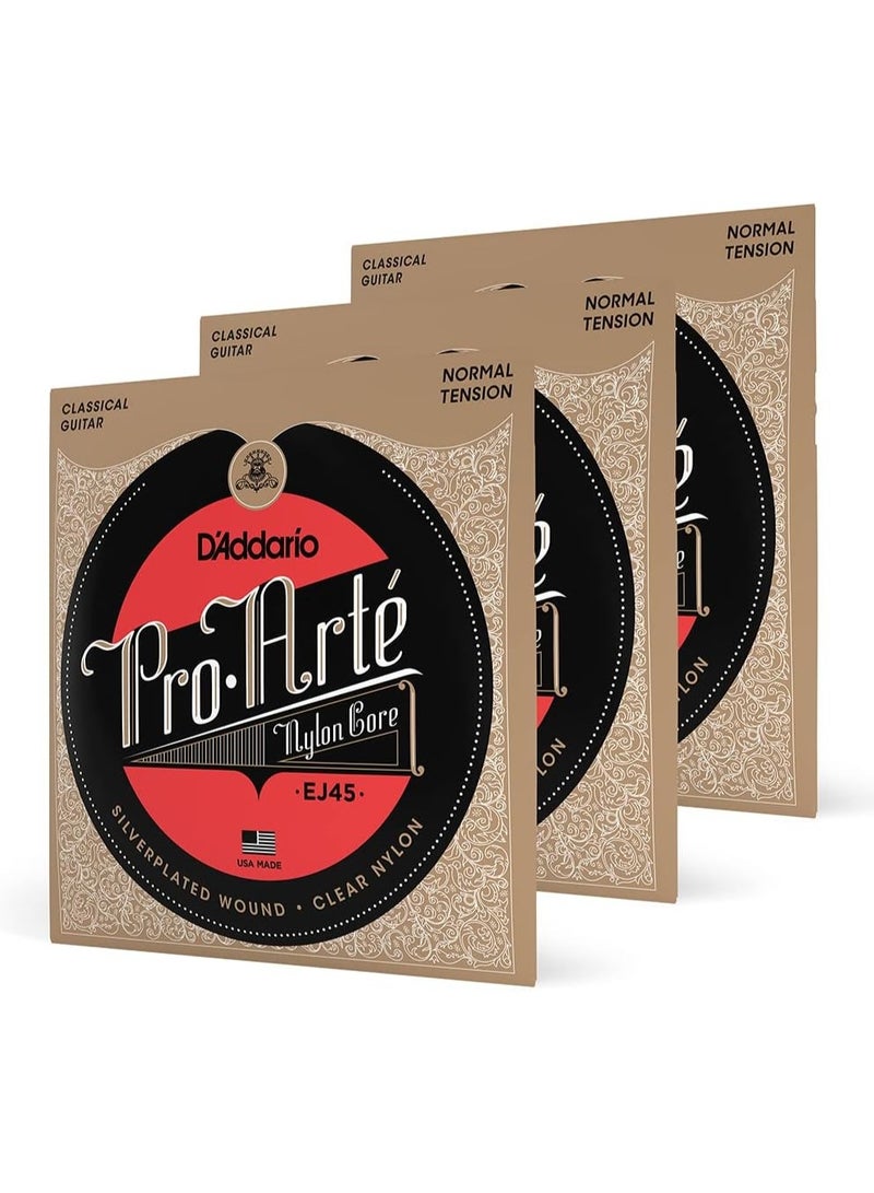 د'اداريو أوتار الجيتار الكلاسيكي D'Addario Pro Arté Nylon، EJ45-3D، توتر عادي، مجموعة من 6 أوتار، عبوة من 3 قطع - Image 1