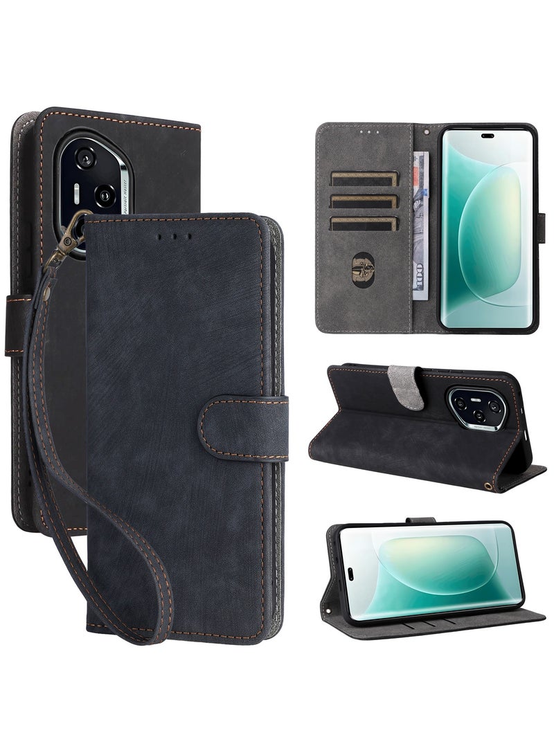 For Honor 400 Flip Cover with Detachable lanyard, PU Leather Full Body Protection Shockproof Flip Mobile Phone Case, RFID Anti-theft Brush Folio Wallet Case  - Image 1