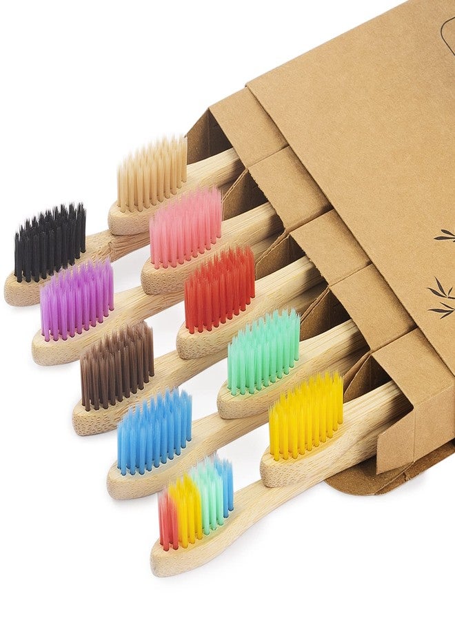 NUDUKO Biodegradable Bamboo Toothbrushes, 10 Piece BPA Free Soft Bristles Toothbrushes, Natural, Eco-Friendly, Green and Compostable (Multicolored Bristles) - Image 1