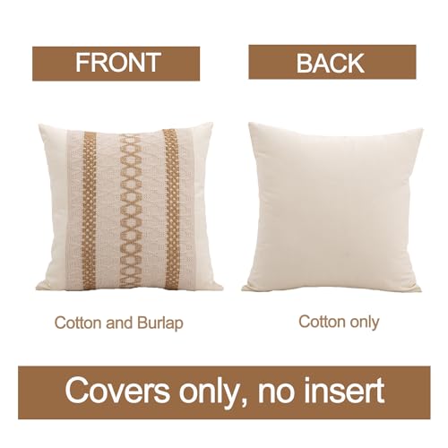 Mayler Yee Throw Pillow Covers 18 x 18 Inch 1PC for Farmhouse Living Room, Cotton & Burlap Textured Striped Woven Boho Pillow Covers (Beige & Brown, Triple Striped) - Image 2