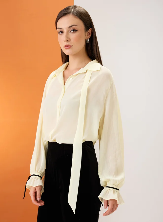 جلو باص بلوزة شيفون بتفاصيل ربطة