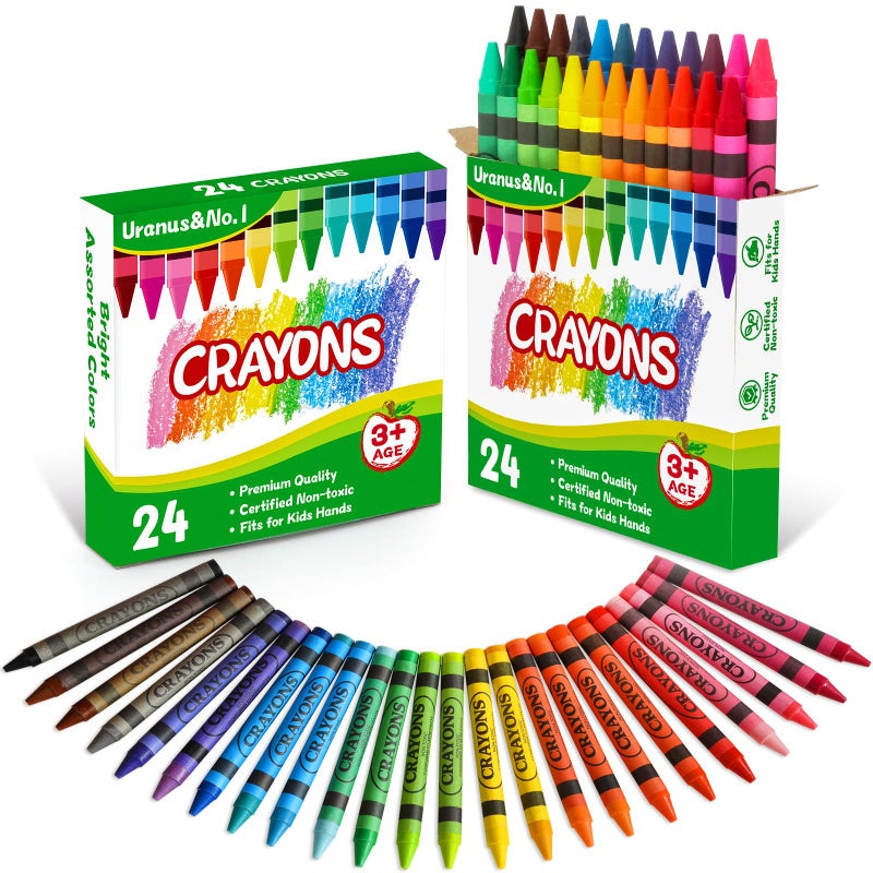 Uranus&No.1 Crayons 24 Count 2 Packs of 24 Assorted Colors Premium Crayon for Kids 48 NonToxic Crayons for Toddlers 13 Back to School Supplies for Classroom Birthday Gifts Party Favors for Boys Girls - Image 3