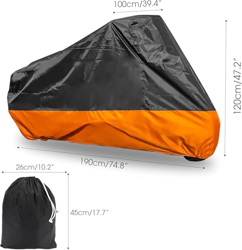 Marsrut Motorcycle Cover XXXL Waterproof for Harley for Ultra Classic Davidson Large for Street Glide for Electra for Touring FLHTCU for Road King for GL for Honda for Goldwing Outdoor Weather Black Orange - Image 3