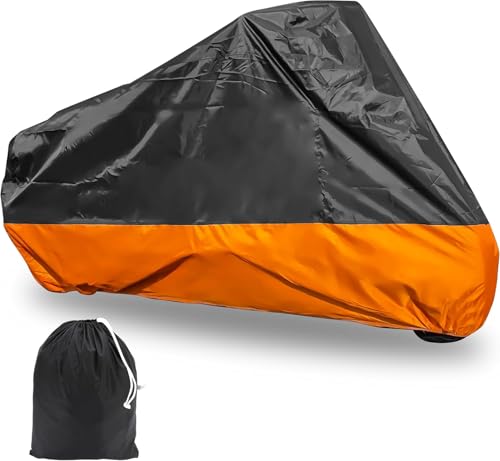 Marsrut Motorcycle Cover XXXL Waterproof for Harley for Ultra Classic Davidson Large for Street Glide for Electra for Touring FLHTCU for Road King for GL for Honda for Goldwing Outdoor Weather Black Orange - Image 1